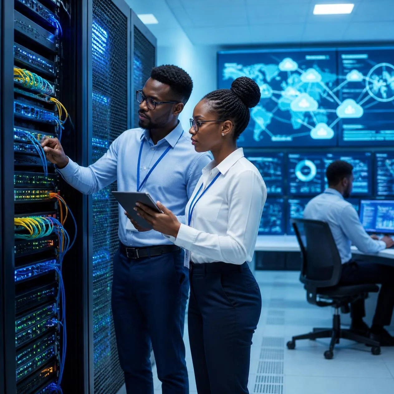 Network cabling and server infrastructure in a data centre